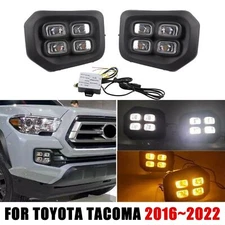 Fit 2016-2022 Toyota Tacoma 4-Eyes DRL LED Fog Lights Amber Turn Signal Lamps