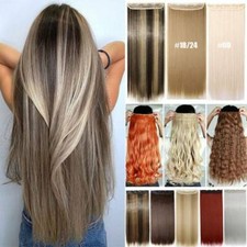 Extra Thick 100 Natural One Piece Hair Extension 3/4 Full Head Clip In As Human