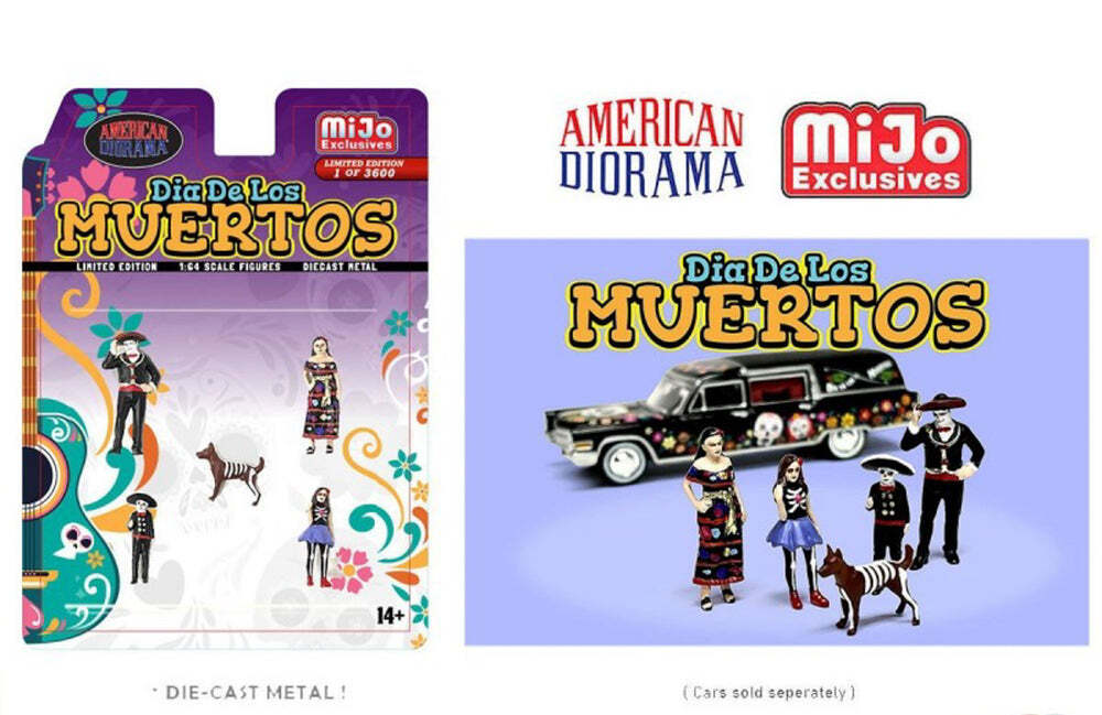 1:64 Figurine Dia de Los Muertos Set 4 With Dog American Diorama Mijo Limit