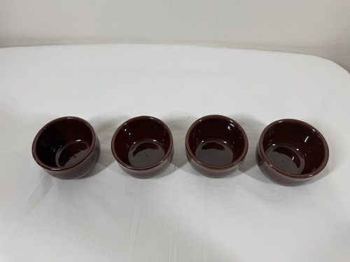 Vtg 1950's West Bend Brown Pottery Bean Pot w/4 Brown Ovenware Ramekins - Picture 11 of 24