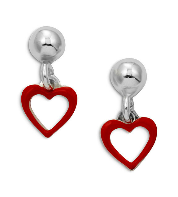 Silver Heart Earrings, Red Heart , 925 Sterling Silver Love