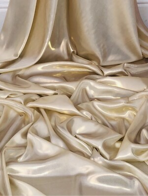 1 X Meter Cream gold Wet Look Shimmer Satin Fabric Bridal Dress Evening 58  Wide | eBay