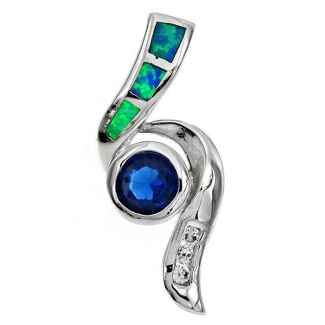 1CT Treated Sapphire & Australian Opal Inlay 925 Sterling Silver Pendant OP1