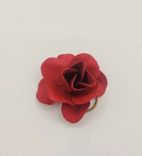 Vintage JERI-LOU Red Rose Scarf Clip Enamel On Metal 2in Valentines Day