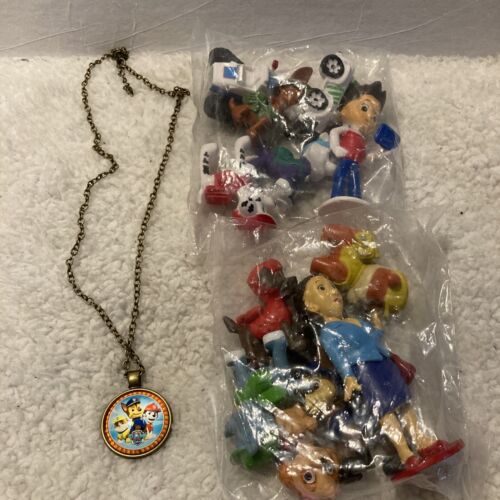 Paw Patrol Cake Toppers Set of 12 New Characters, and necklece