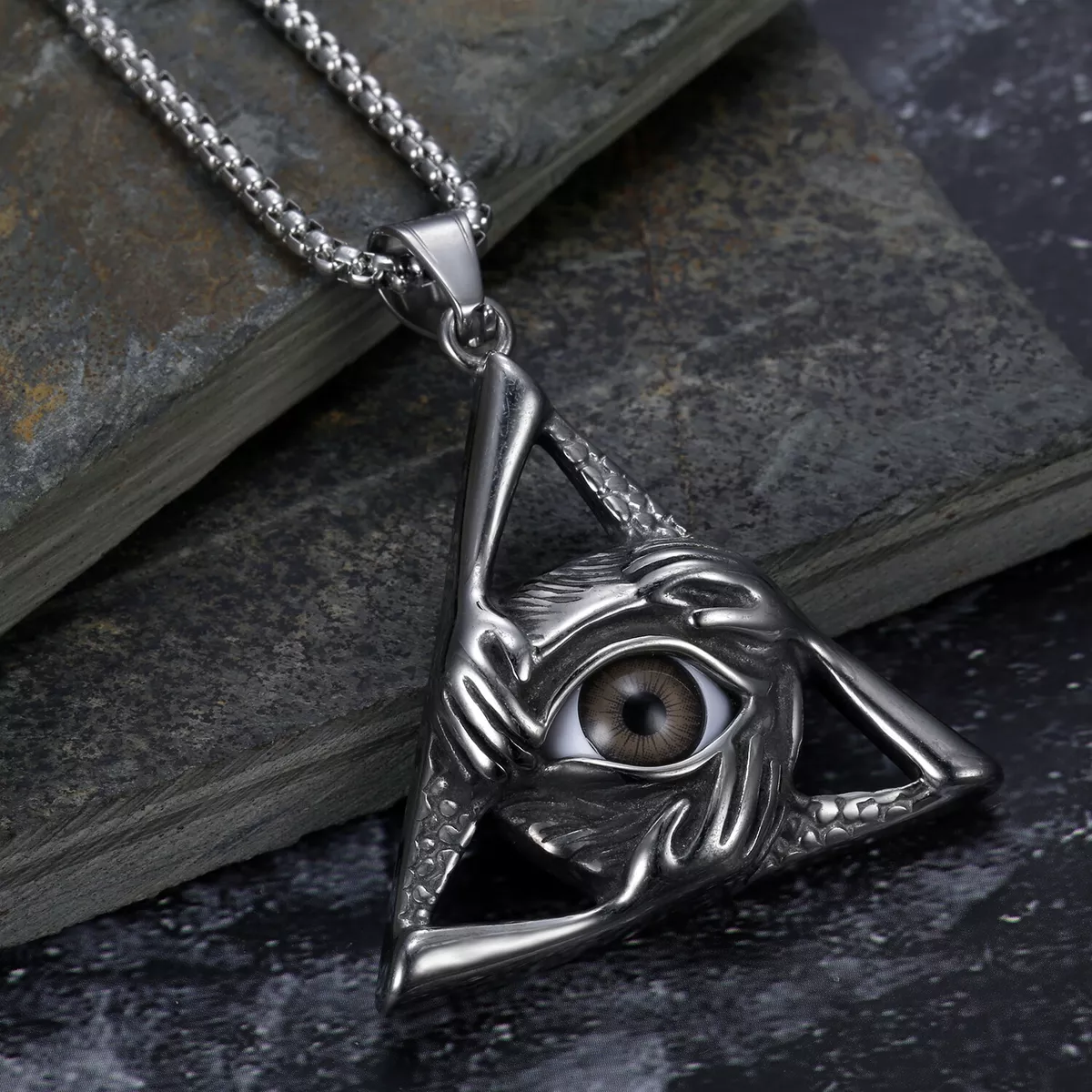 colgante de acero inoxidable hombre Illuminati todo lo ve gris | eBay