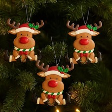 Set of 3 Cute Reindeer Hanging Christmas Tree Ornaments - Hand-Painted Resin ...