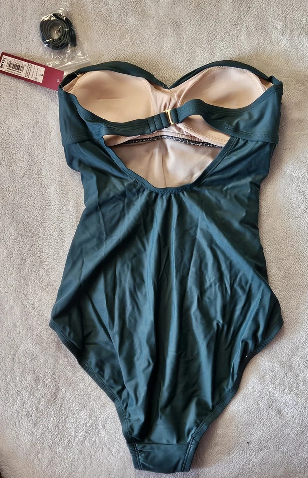 Traje de baño para mujer Merona Quest verde azulado sin tirantes talla pequeña traje de baño con correa Foto 3 de 4