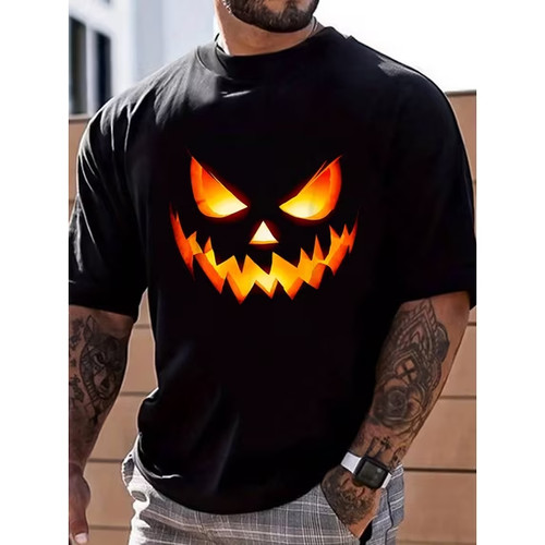 100% Cotton Jack O Scary Carved Pumpkin Face Halloween Costume T-Shirt Summer Me