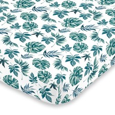 NoJo Super Soft Green  White Palm Leaf Nursery Mini Crib Fitted Sheet, Green, W