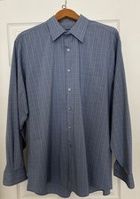 Van Heusen Flex Mens Dress Shirt 17.5 34/35 Blue Regular Fit Stretch Long Sleeve