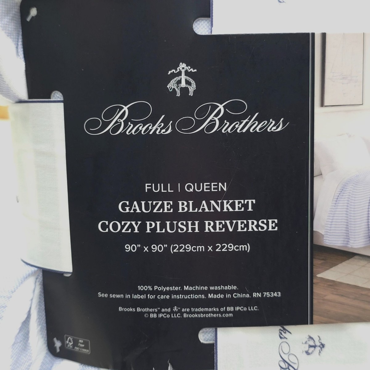 Brooks Brothers Queen Gauze Blanket Cozy Plush on Reverse Side 90