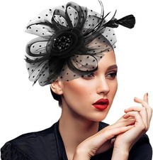 Fascinators Hats 20s 50s Pillbox Hat Cocktail Tea Party for Women Black, One...