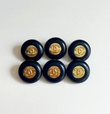 Vintage CC Designer Black Gold Button STAMPED | 6 PC BundleC