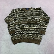 Vintage abstract knitted jumper Patterned Grandad chunky knit sweater Men's XL