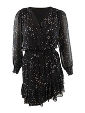 Vince Camuto Women's Floral-Print Smocked-Waist Dress (XL, Black)