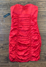 Express Y2K 2000's Red Silk Ruched Strapless Babydoll Mini Dress Sz 8 Prom
