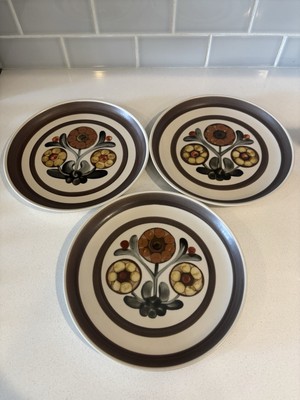 3-English Denby Langley MAYFLOWER Dinner Plate 10'' MCM Retro Stoneware EUC!