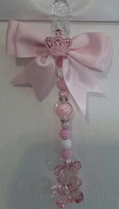 Pram charms*new*pink Crystal Teddy With Mixed Beads Pink Bow 