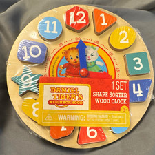 PBS KIDS Daniel Tiger's Neighborhood Shape Sorter Wood Clock Set w/ Stand 31036