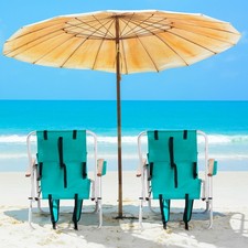 Set of 2 Folding Beach Lounge Chair Backpack Camping Chair Cup Holder Pillows
