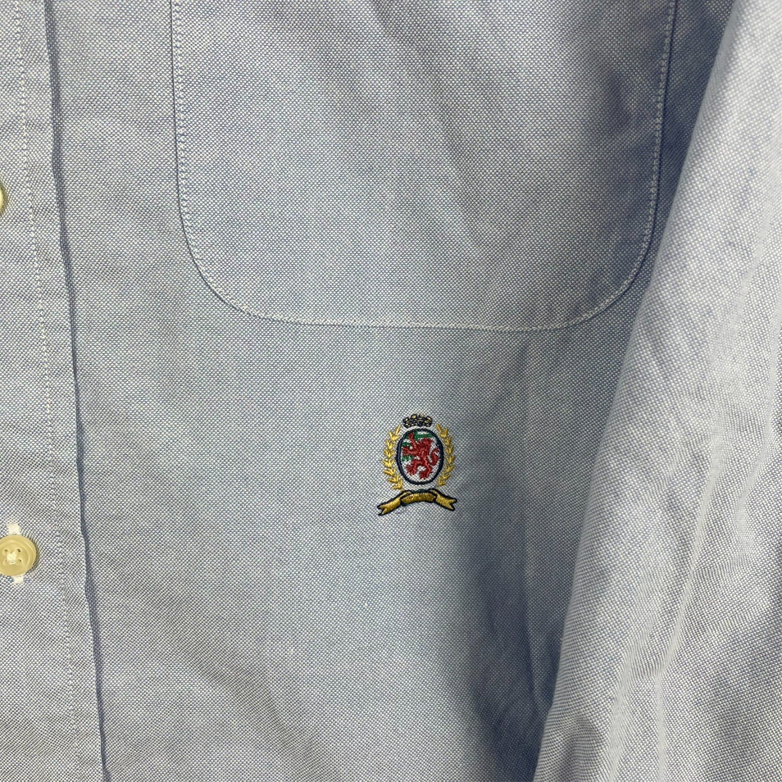 Men's Vintage Tommy Hilfiger Blue Logo Long Sleeve Shirt Size M Medium Collar thumbnail 2