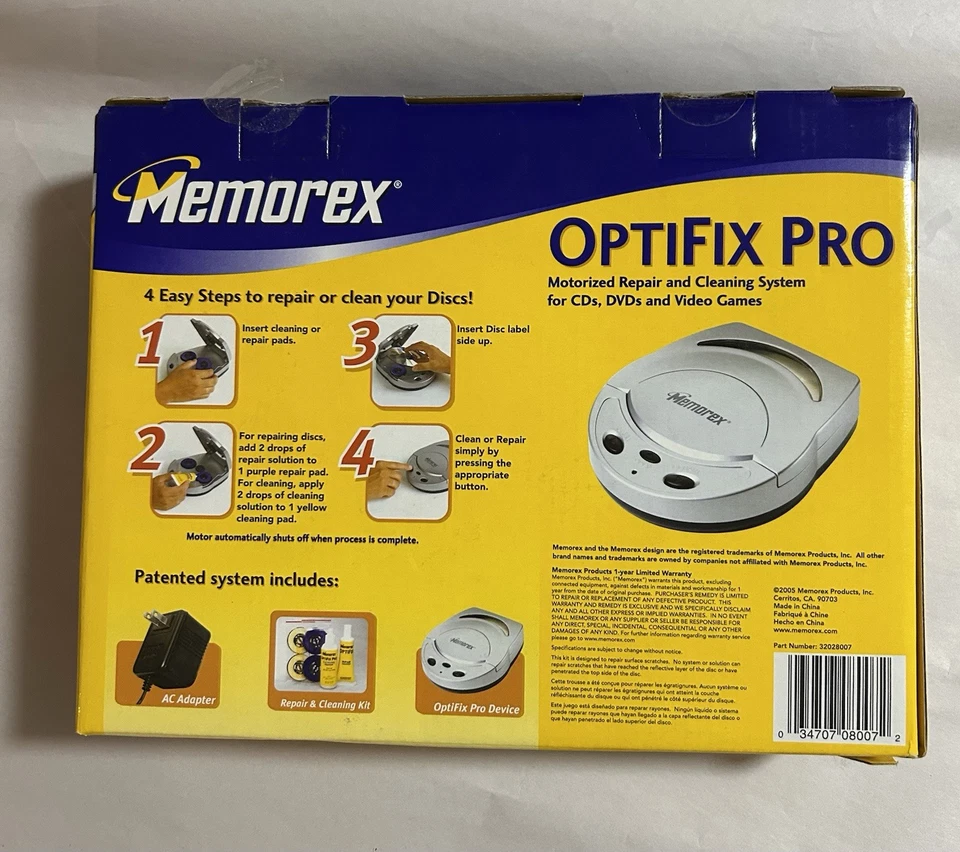 Memorex OptiFix Pro Моторизованная Система Очистки и Ремонта Для Дисков с Компакт-дисками - СОВЕРШЕННО НОВАЯ - Изображение 2 из 3