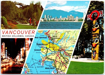 VINTAGE POSTCARD CONTINENTAL SIZE MULTIPLE SCENES IN VANCOUVER B.C. CANADA