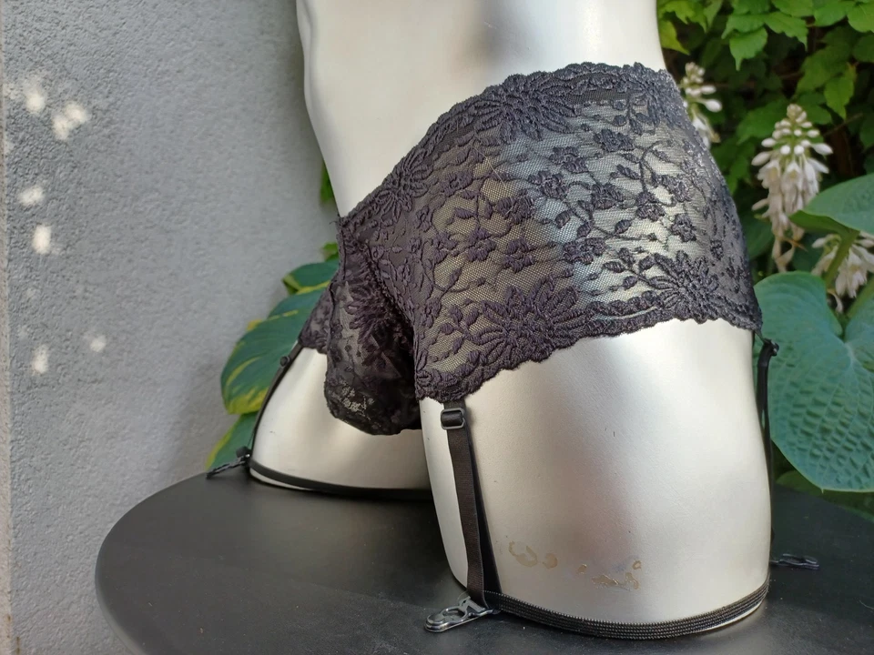 Herren Strapse Spitze mit Push-Up Suspensorium Silikon Cockring ouvert 4 Farben - Bild 4 von 4