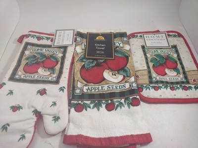 KITCHEN TOWEL SET DECOR DINNER TIME SET Apple Seed 1 TOWELS 1 HOLDERS 1 MIT
