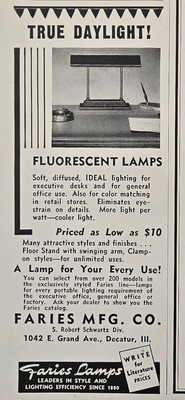 Faries Fluorescent Lamps Decatur IL Ideal Lighting Desk Vintage Print Ad 1940