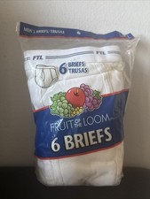 NIP Fruit of the Loom Men's White Briefs - 6 Pack - Medium 34-36 - 100 Cotton