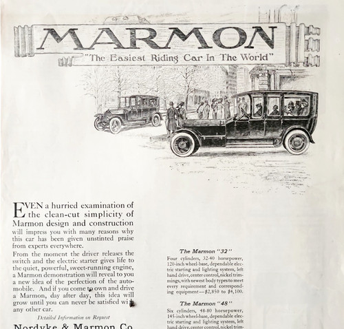 1915 Marmon Models 32 & 48 Advertisement Luxury Automobile Indianapolis Nordyke