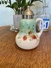 Vintage Hand-Painted Milk Glass Syrup Pitcher with Lid
