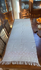 Long Embroidered Scarf Wrap Shawl W/ Fringe Ivory w/gold thread accents 25 x 72