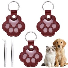 Dog Fur Storage Keychain Paw Shaped with Tweezer Red 3 Pack