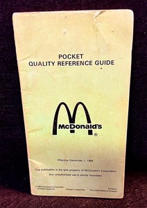 Vintage/Dec. 1984 McDonald's  Pocket Quality Reference Guide (PQRG) 42 Years Old