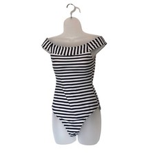 Old Navy Womens Off The Shoulder One Piece Swimsuit Navy White Striped Small
