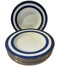 6 Ralph Lauren Spectator Cadet Blue Rim Soup Bowl ~ Set of 6 Bowls