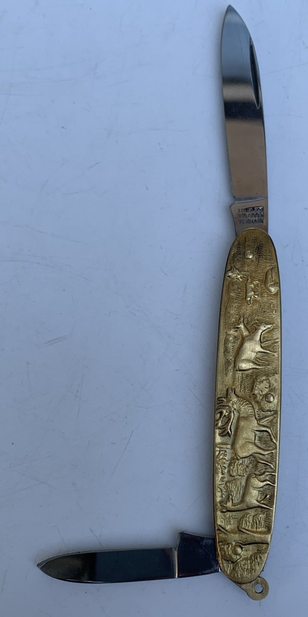 Vtg Solingen Germany Folding 2 Blade Pocket KNIFE Brass Handle