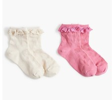J. Cew Girls' lace-trim pointelle socks two-pack MSRP: 29 Sz L 10-11 NWT
