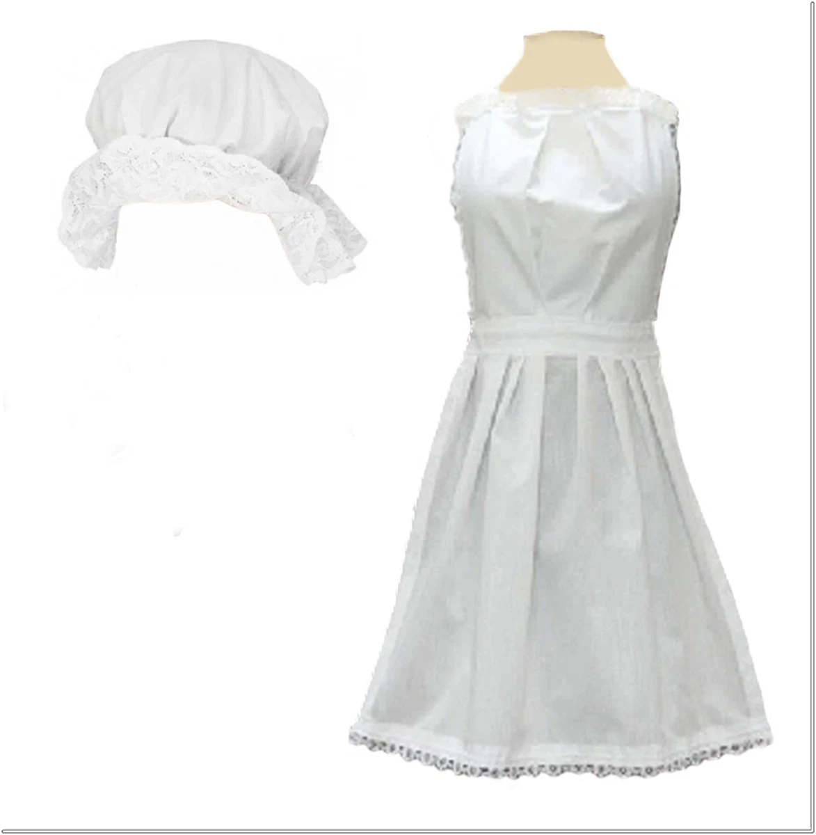 Damas Victoriano Mucama Encaje Delantal Mop Sombrero Gorra Adulto Eduardiano Servir Vestido Elegante