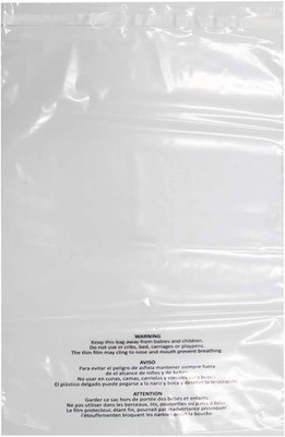 Ten 18 x 24 Inches Clear Poly Bags 2 mil Suffocation Warning 10 Open End Strong