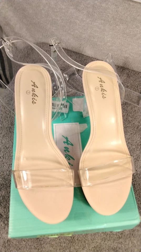 Sandalias de tacón Ankis transparentes con plataforma de bloque y correa para mujer talla 7 transparentes nude Foto 2 de 4