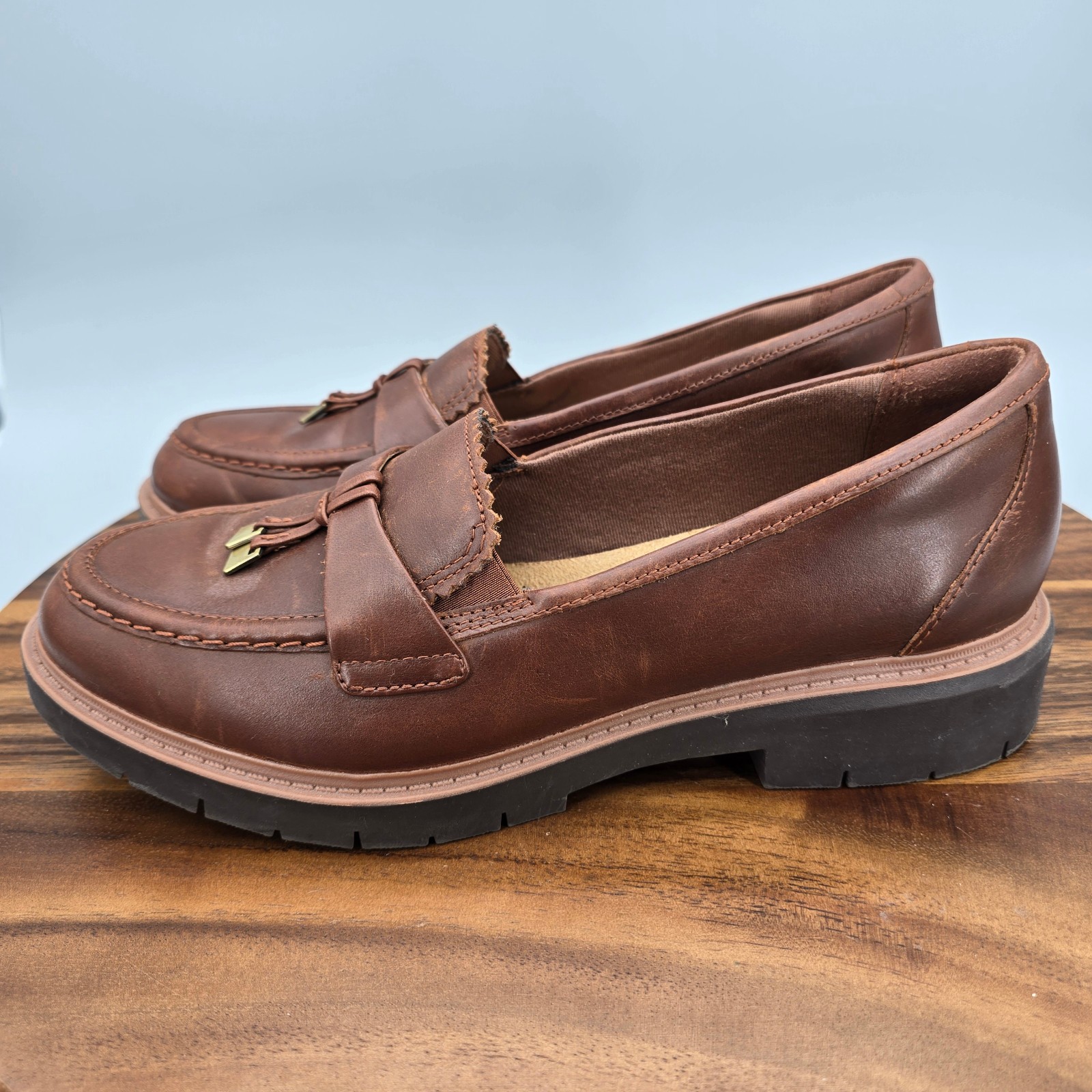 SAOLA Scarpe Clarks mocassini slip on donna 8 5 M pelle marrone Bella comodi suola a strappo