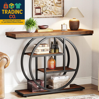 41.3'' Console Table, Industrial 4-Tier Sofa Table Entryway Table with Circle Bas