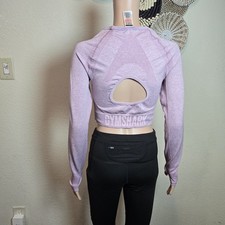 Gymshark Women's Pink Flex Long Sleeve Crop Top Sz Large Seamless Workout Sport