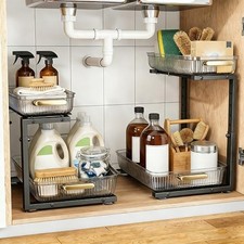 Under Sink Organizer -s Multi-Purpose Pull-Out Storage Organizers, 2 Pack Clear