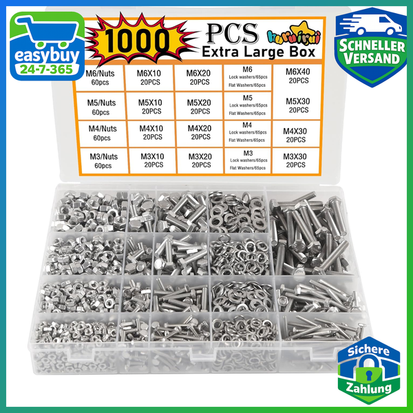 Schrauben Und Muttern Sortiment Set M3-M6 Sechskantschrauben 304 Edelstahl-image