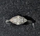 Art Deco Princess Lab Created Diamond 14K White Gold FN  Three-Stone Ring Size 9